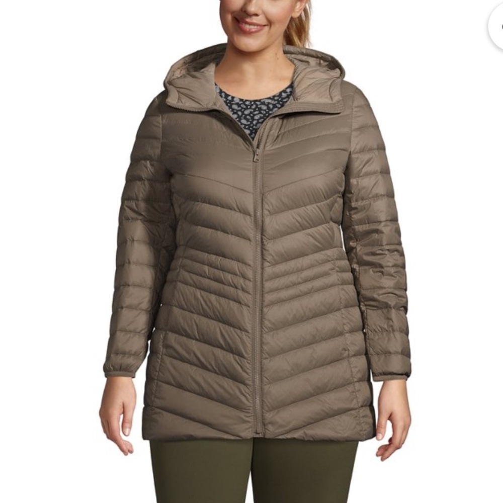 Lands' End Down Jacket Women's Plus Size Medium Ultralight Packable Long Hoodie